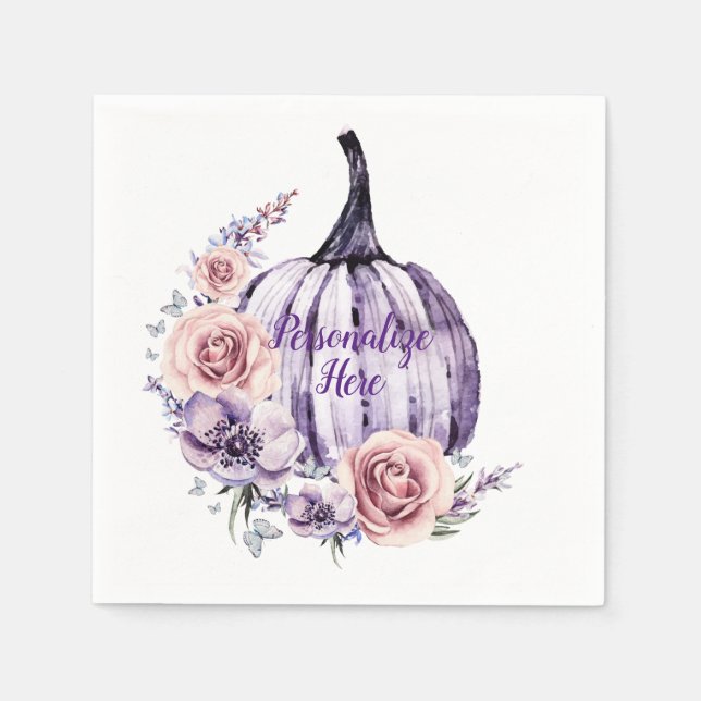 Purple pumpkin cute floral fall autumn flowers   napkins (Front)