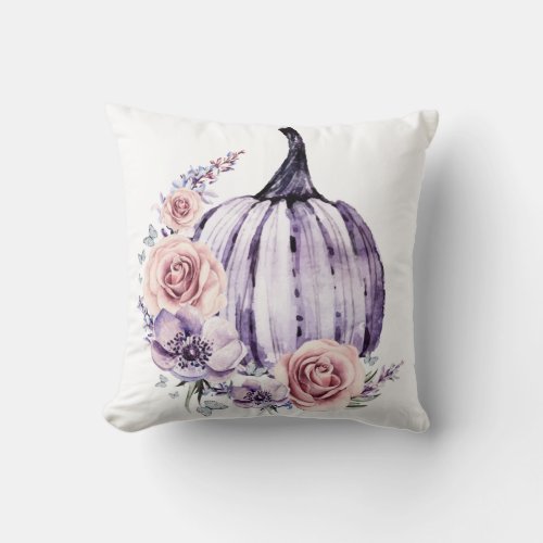 Purple pumpkin cute floral fall autumn flowers throw pillow