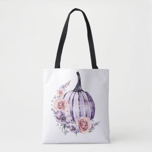 Purple pumpkin cute floral fall autumn flowers  tote bag