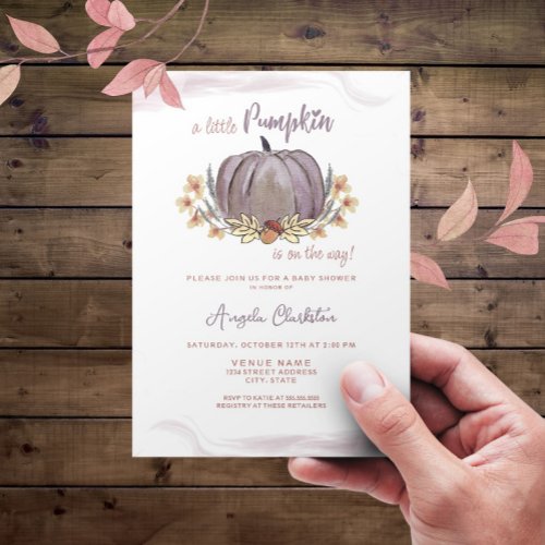 Purple Pumpkin Fall Baby Shower Invitation