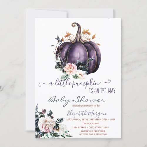 Purple Pumpkin FlowersDotted Baby Shower  Invitation