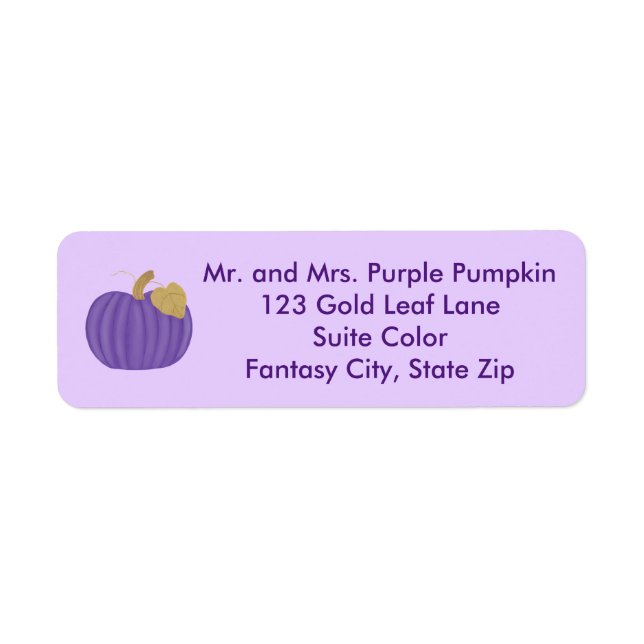 Purple Pumpkin Gold Leaf Halloween Address Labels (Front)