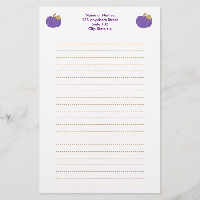 Purple Pumpkin Gold Leaf, Lined stationery (Front)