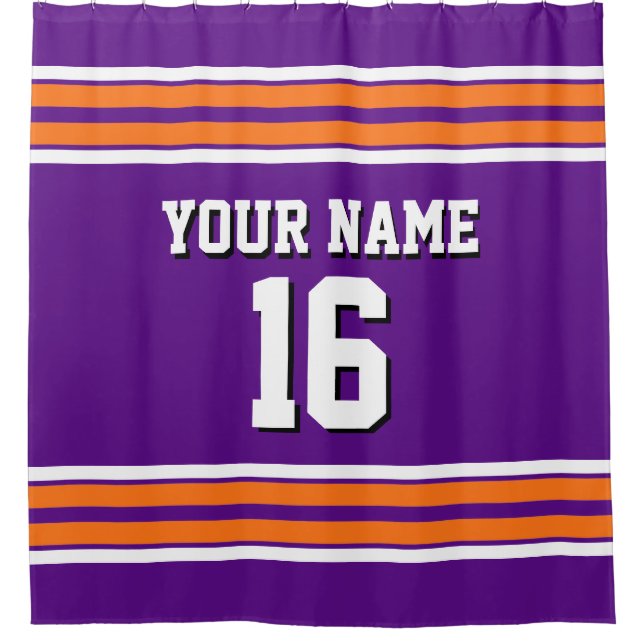 Purple Pumpkin Orange White Stripes Sports Jersey Shower Curtain (Front)