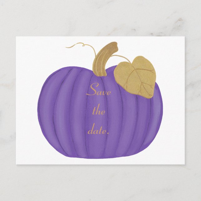Purple Pumpkin Save the date Postcards for Wedding (Front)
