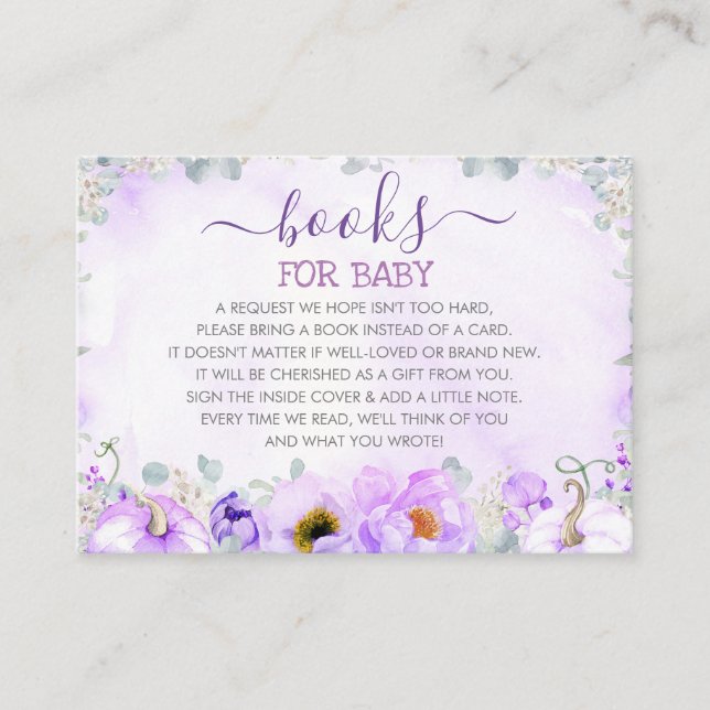 Purple Pumpkins Baby Shower Book Request Business Card (Front)