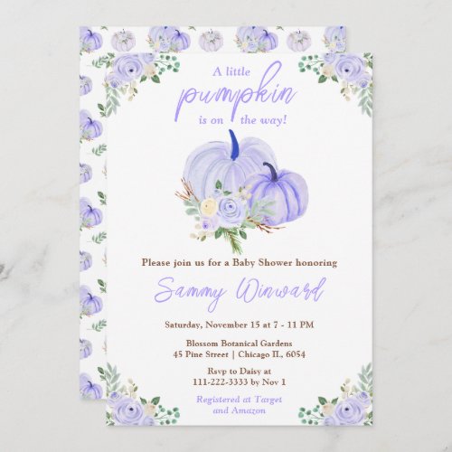 Purple Pumpkins Floral Baby Shower Invitation