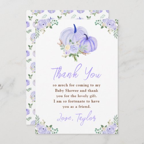Purple Pumpkins Floral Baby Shower Thank You Card
