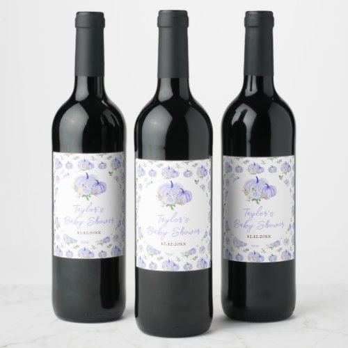 Purple Pumpkins Floral Baby Shower Wine Label