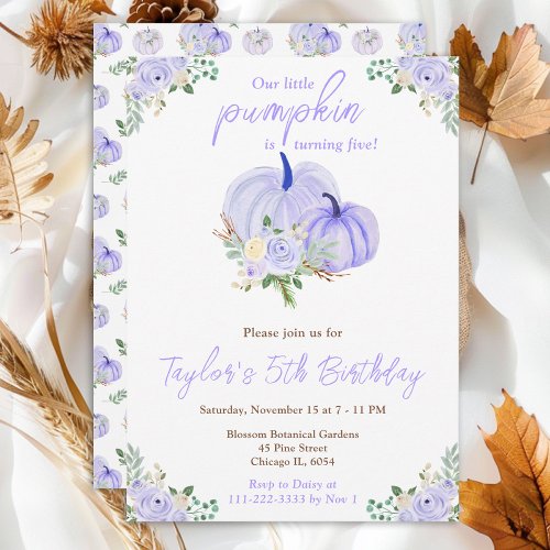 Purple Pumpkins Floral Birthday Party Invitation