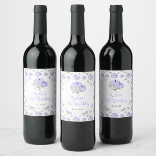 Purple Pumpkins Floral Birthday Party Wine Label