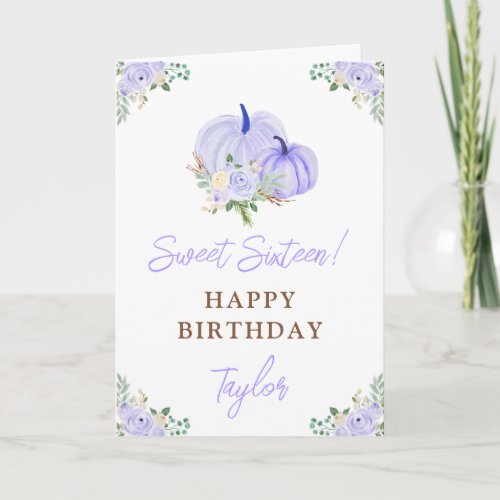 Purple Pumpkins Floral Sweet Sixteen Birthday Card