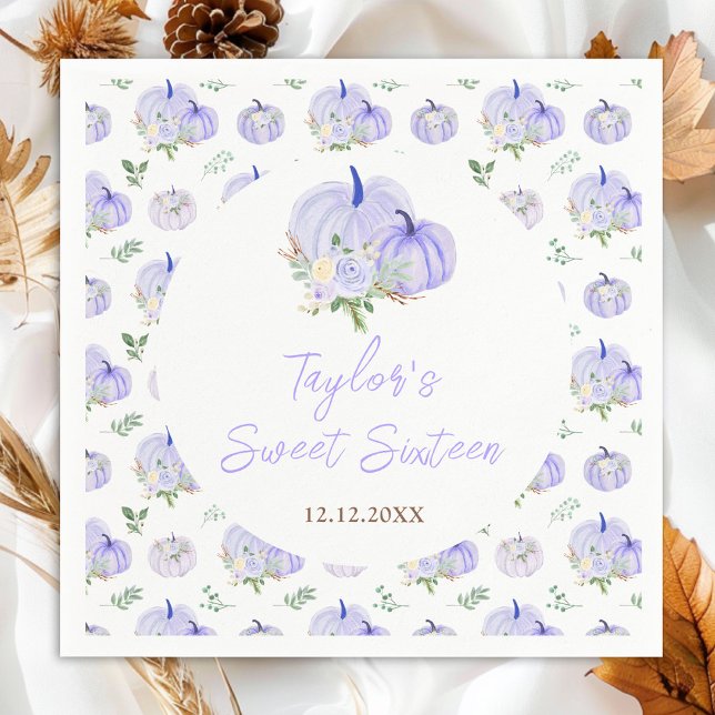 Purple Pumpkins Floral Sweet Sixteen Napkins (Creator Uploaded)