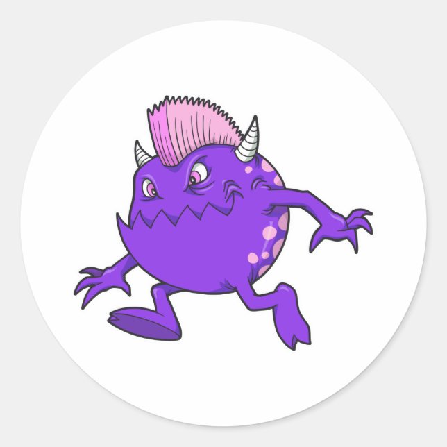 purple punk devil mohawk monster classic round sticker (Front)