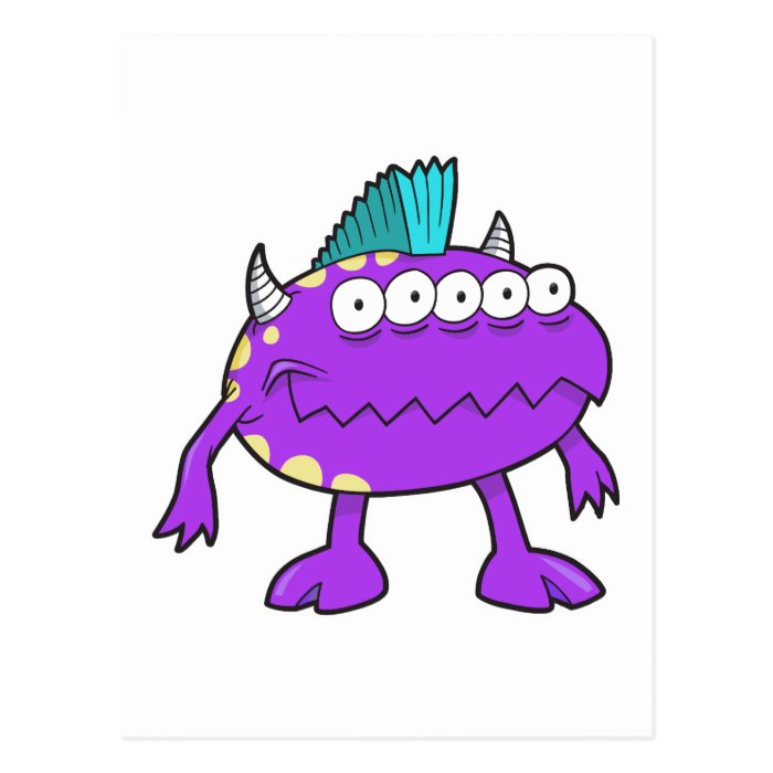 purple punk mohawk monster many eyes post cards