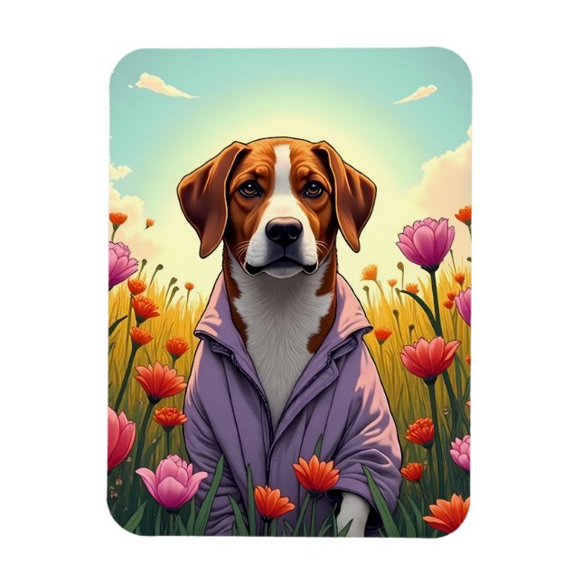 Purple pup in bloom magnet (Vertical)