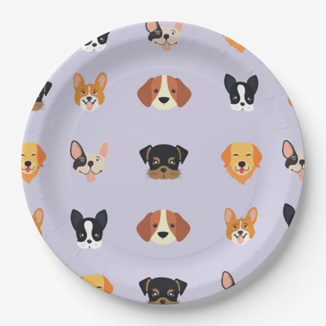 Purple Puppies Dog Birthday Let's Pawty Paper Plates (Front)