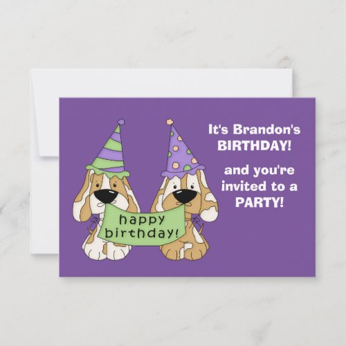 Purple Puppies Kids Birthday Party Invitation