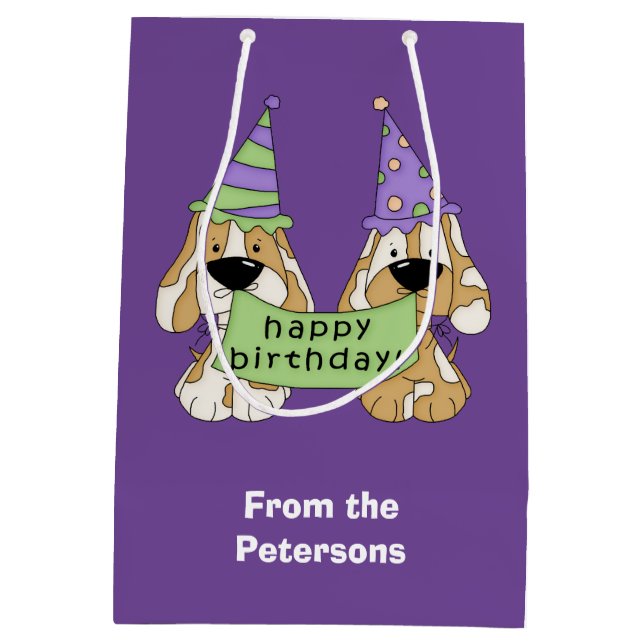Purple Puppy Birthday Personalized Medium Gift Bag (Back)