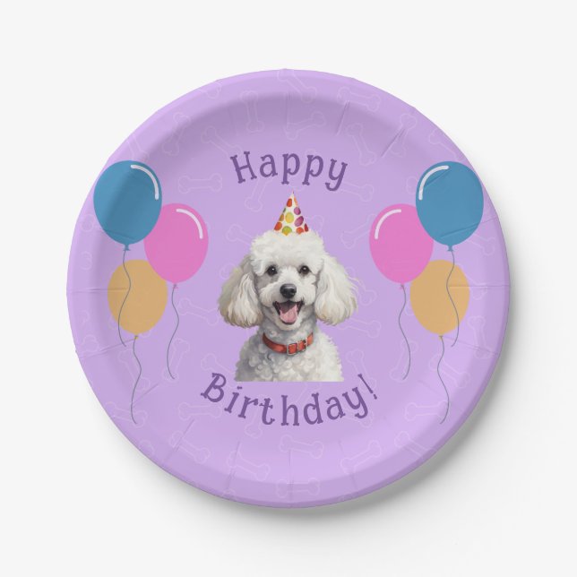 Purple Puppy Dog Birthday Paw-ty Paper Plates (Front)