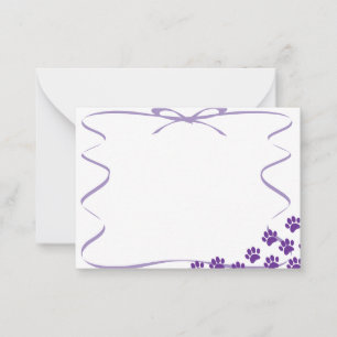 Purple Puppy Paw Prints Ribbon Drawing Note Card