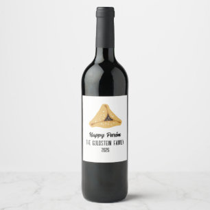 Purple Purim Hamentahsen Family Name Favor Bags Wine Label