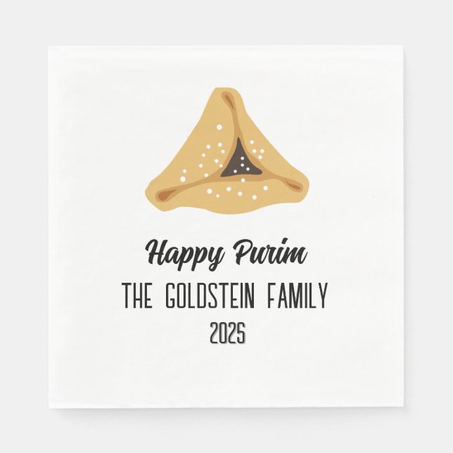 Purple Purim Hamentashen Family Name  Napkins (Front)