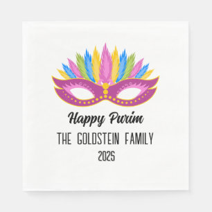 Purple Purim Masquerade Family Name Napkins