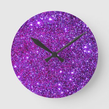Purple Purple Sparkle Optical Illusion Art Round Clock by CricketDiane at Zazzle