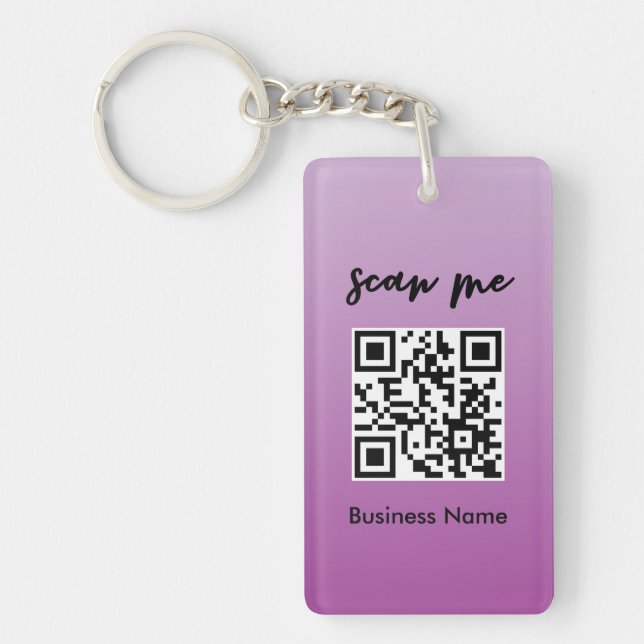 Purple QR Code Business Card Logo  Keychain (Front)