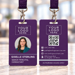 Purple QR Code Company Name Tag ID Badge