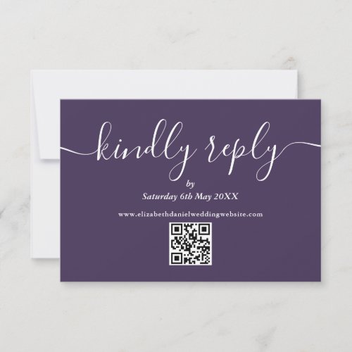 Purple QR Code Elegant Script Kindly Reply RSVP Card