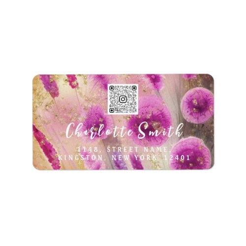 Purple QR Code Rose Meadow Wedding Bridal  Label