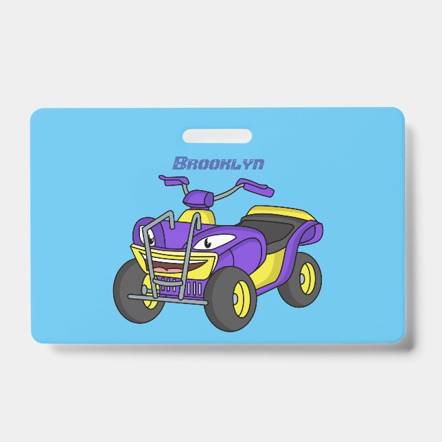 Purple Quad bike cartoon illustration Badge (Front)