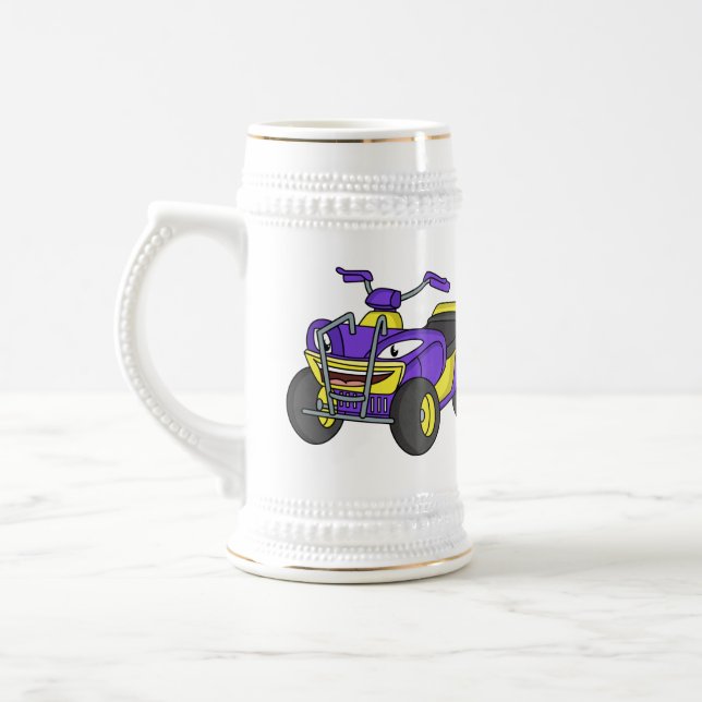 Purple Quad bike cartoon illustration Beer Stein (Left)