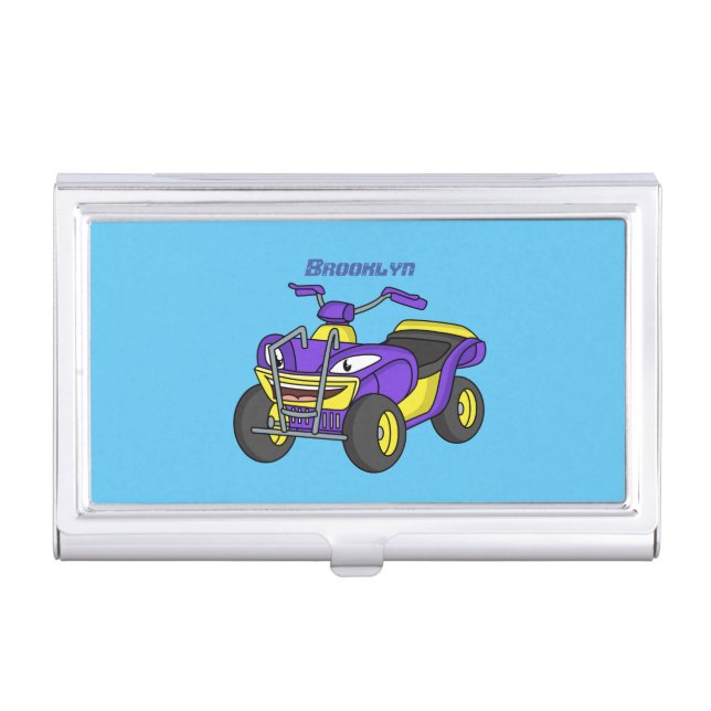Purple Quad bike cartoon illustration Business Card Case (Front)
