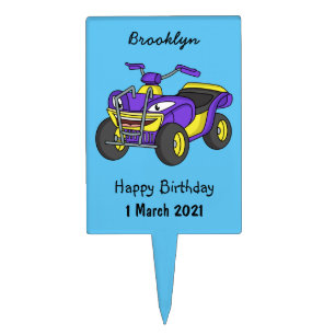 Purple Quad bike cartoon illustration Cake Topper
