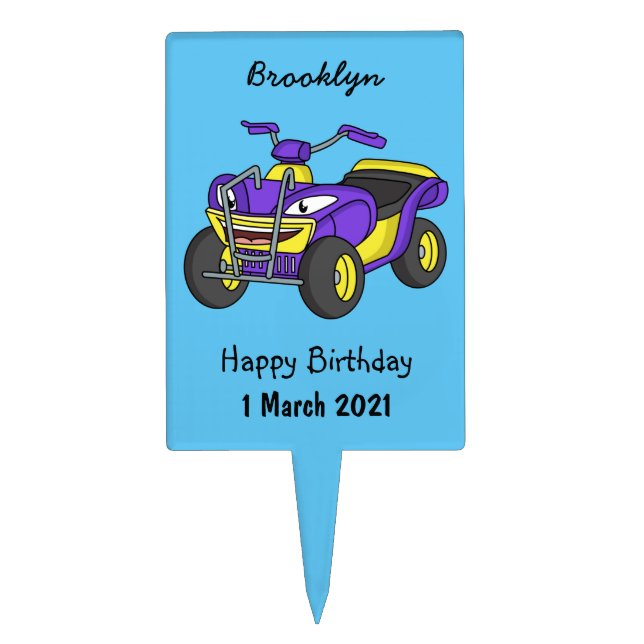 Purple Quad bike cartoon illustration Cake Topper (Front)