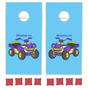 Purple Quad bike cartoon illustration Cornhole Set