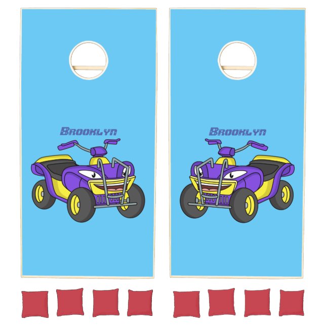 Purple Quad bike cartoon illustration Cornhole Set (Set)