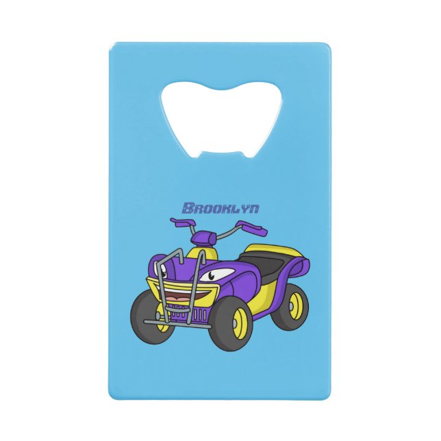 Purple Quad bike cartoon illustration  Credit Card Bottle Opener (Front)