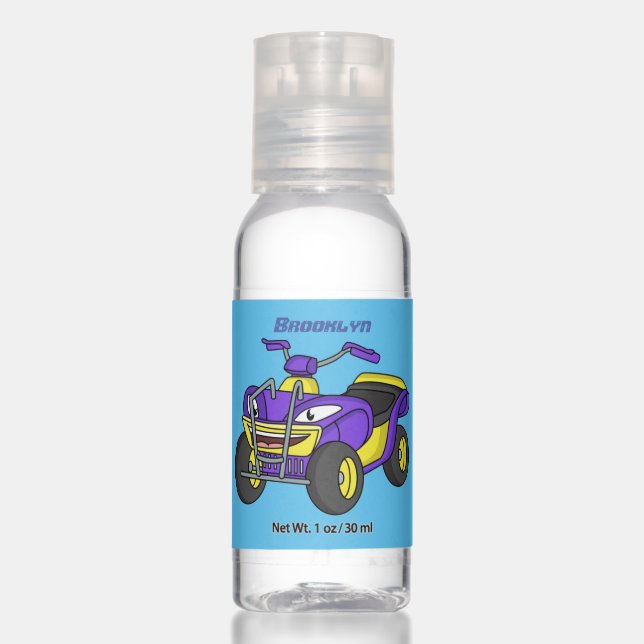 Purple Quad bike cartoon illustration Hand Sanitizer (Front)