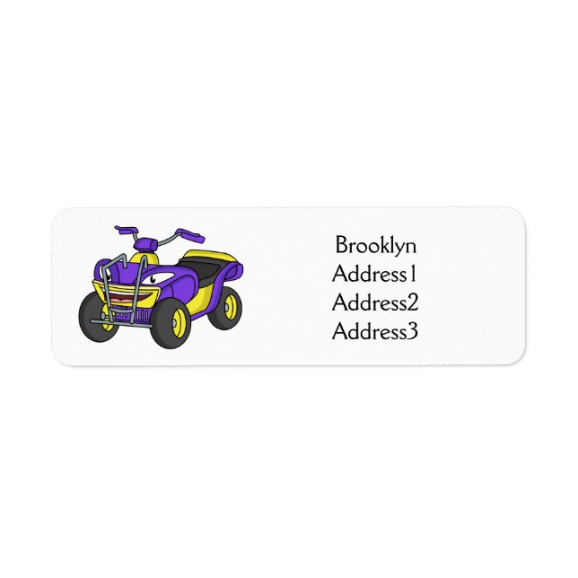 Purple Quad bike cartoon illustration  Label (Front)