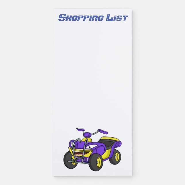 Purple Quad bike cartoon illustration  Magnetic Notepad (Front)