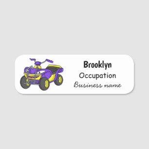 Purple Quad bike cartoon illustration Name Tag