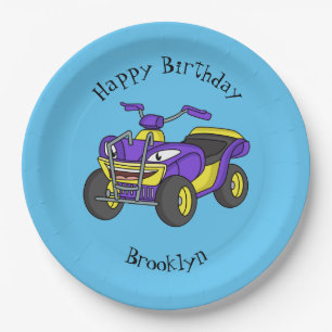 Purple Quad bike cartoon illustration Paper Plates
