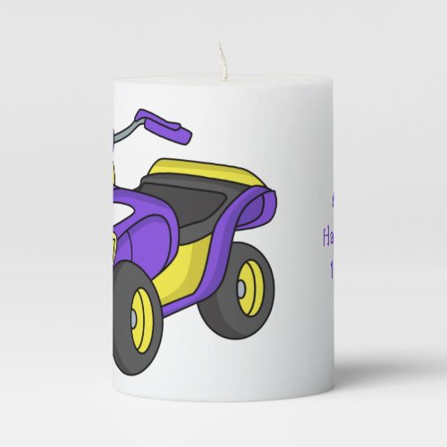 Purple Quad bike cartoon illustration Pillar Candle