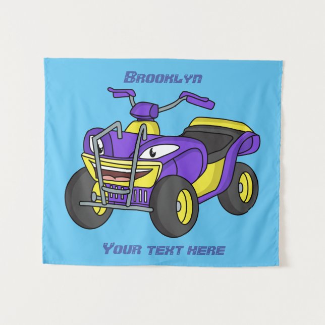 Purple Quad bike cartoon illustration Tapestry (Front (Horizontal))