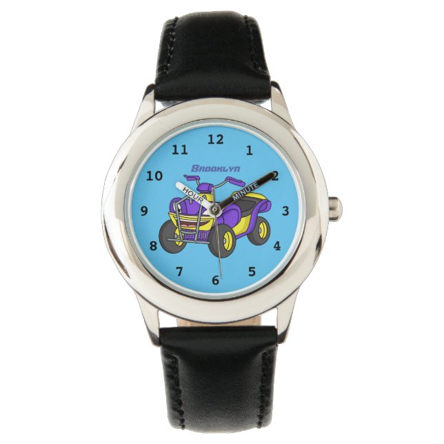 Purple Quad bike cartoon illustration  Watch (Front)
