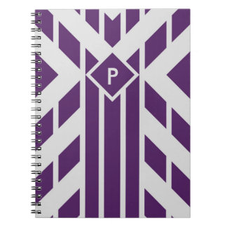Purple Quadrangle Stripes on Grey with Monogram Notebook